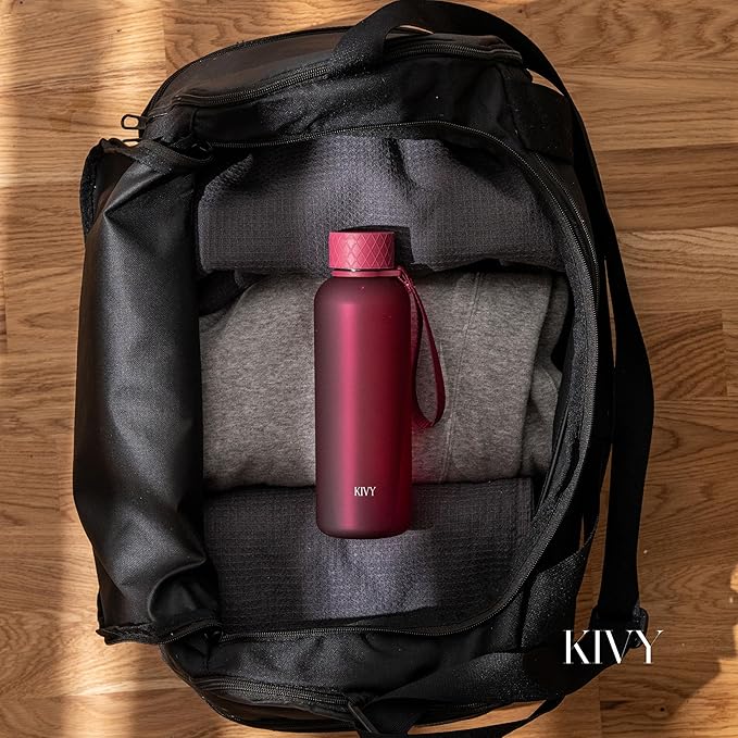KIVY Slim Water Bottle 22oz [Lightweight & Shatterproof] - Small Drinking Waterbottle - Red Bottle Without Straw for School, Sport & Travel - Drinking Bottle Dishwasher Safe, BPA Free-FlexoryFit