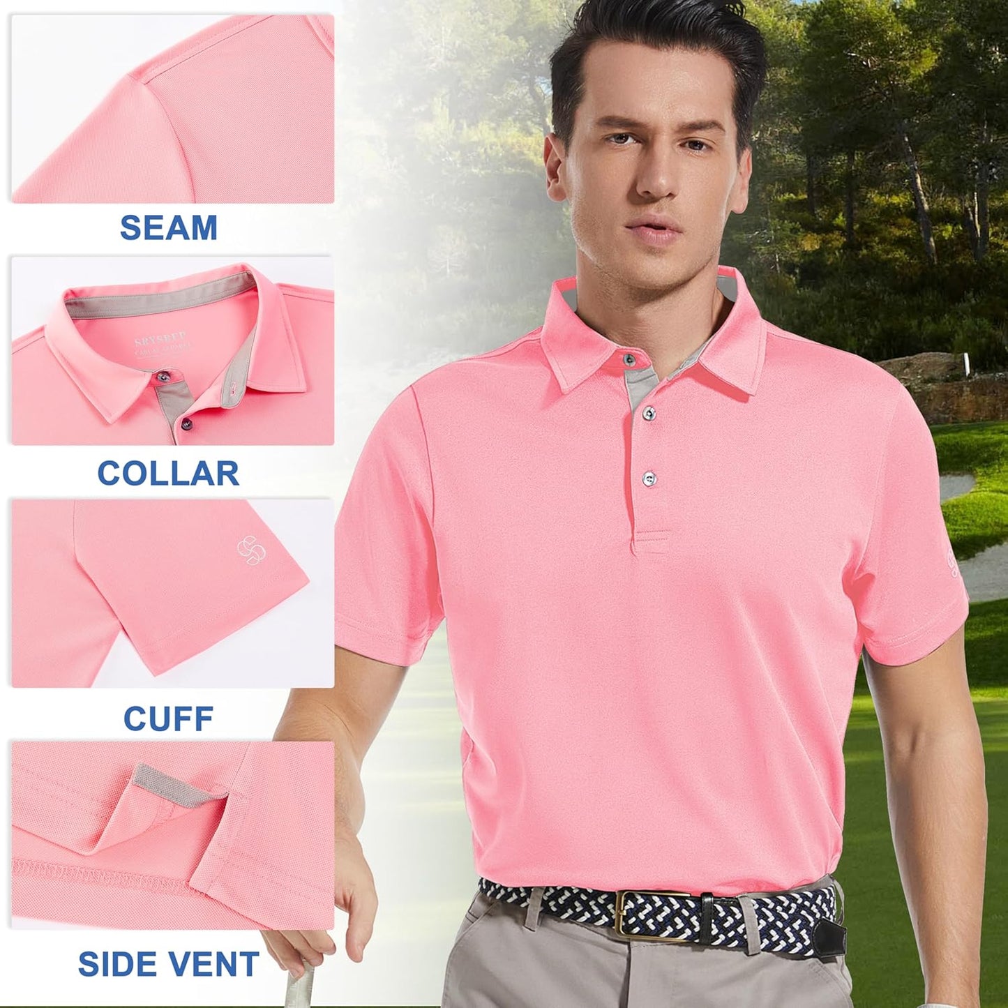 Mens Golf Shirt Short Sleeve Moisture Wicking Dry Fit Performance Solid Casual Pique Collared Golf Polo Shirts for Men
