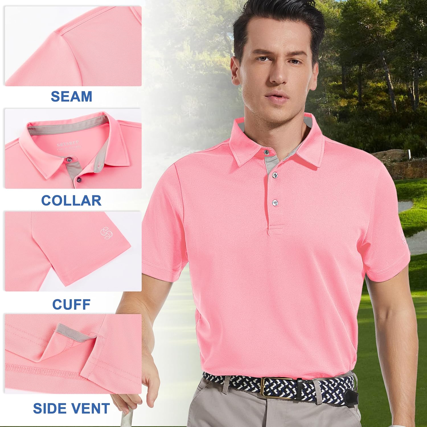 Mens Golf Shirt Short Sleeve Moisture Wicking Dry Fit Performance Solid Casual Pique Collared Golf Polo Shirts for Men
