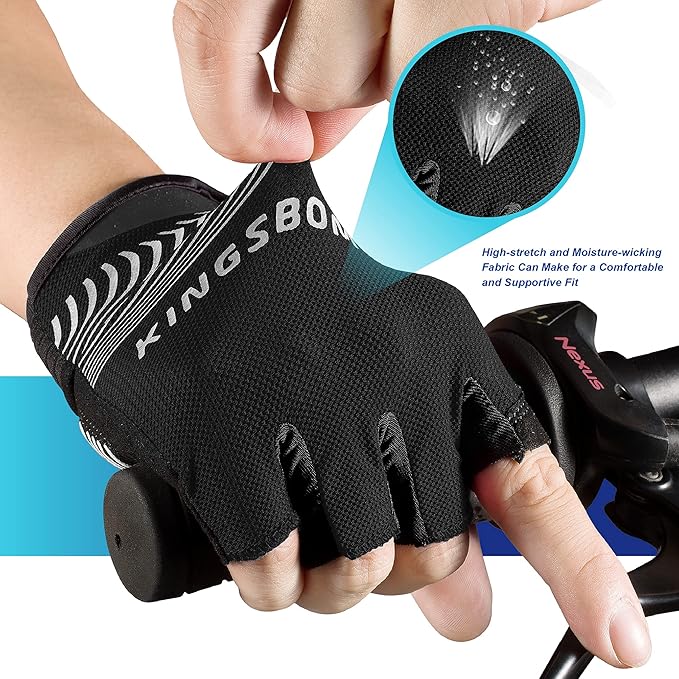 KINGSBOM Breathable Cycling Gloves, Shock-Absorbing Bike Gloves with Light Silicone Gel Pad, Anti-Slip Bicycle Gloves for Men and Women-FlexoryFit
