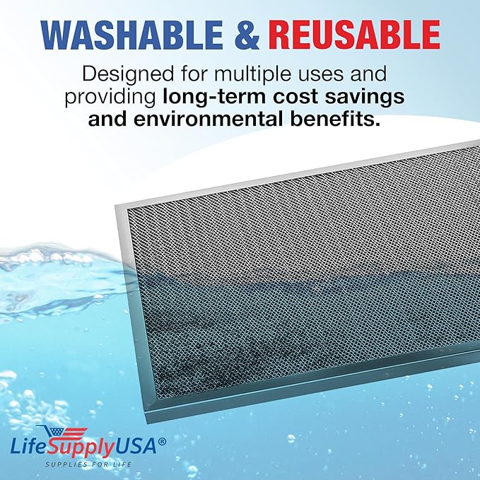 24x30x1 Electrostatic Air Filter, MERV 8, Washable, Reusable Furnace AC/HVAC Filter, Energy Saving, Easy to Clean, Long-Lasting by LifeSupplyUSA