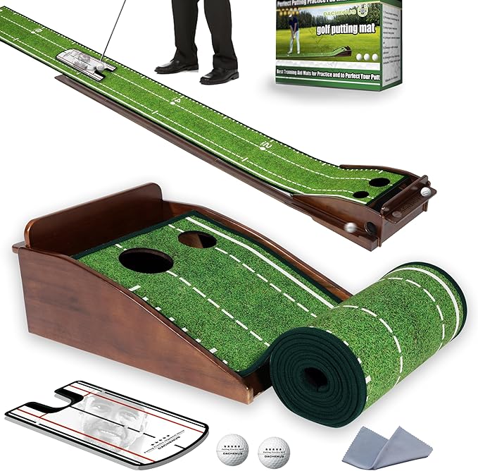 Putting Green Indoor Mat Outdoor Golf Putting Mat with Automatic Ball Return - Ideal for Home, Office, and Outdoor Use