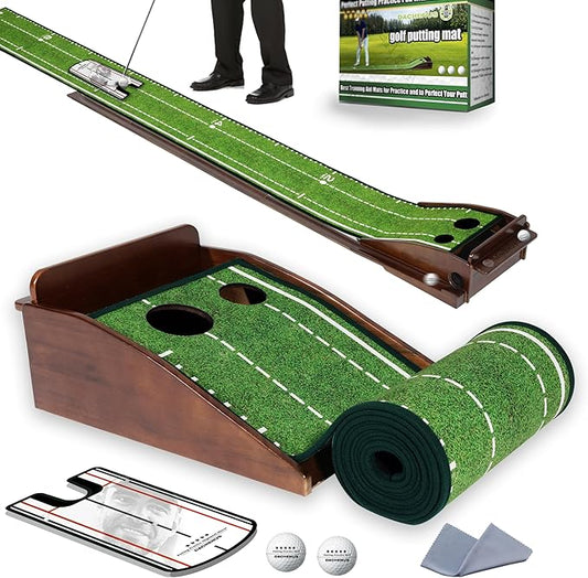 Putting Green Indoor Mat Outdoor Golf Putting Mat with Automatic Ball Return - Ideal for Home, Office, and Outdoor Use