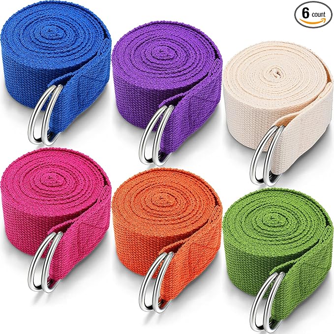 6 Pcs Yoga Strap for Stretching 8 Ft Yoga Exercise Adjustable Straps Bands with Safe Adjustable D Ring Buckle for Pilates Gym Workouts Fitness Improves Sitting Posture-FlexoryFit