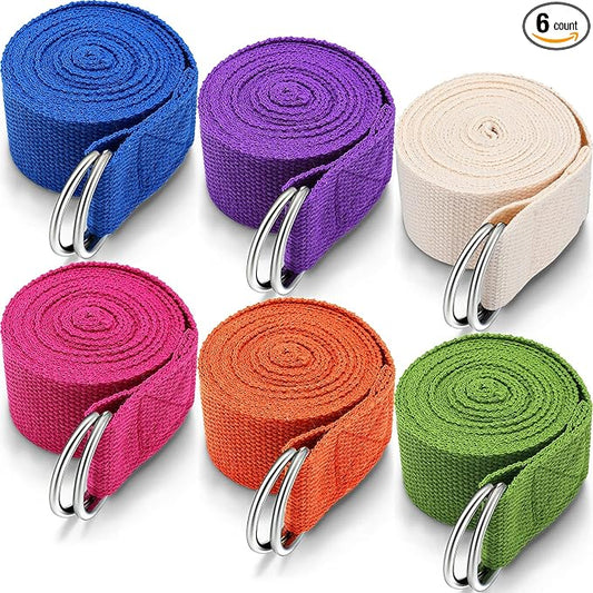 6 Pcs Yoga Strap for Stretching 8 Ft Yoga Exercise Adjustable Straps Bands with Safe Adjustable D Ring Buckle for Pilates Gym Workouts Fitness Improves Sitting Posture-FlexoryFit