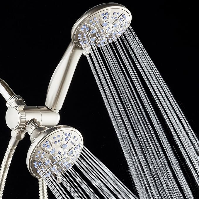 AquaDance Antimicrobial/Anti-Clog High-Pressure 30-setting Dual Head Combination Shower with Nozzle Protection from Growth of Mold, Mildew & Bacteria for a Healthier Shower – Sunset Blue