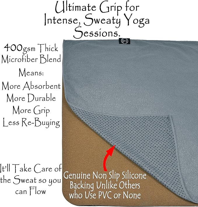 Tatago Hot Yoga Mat Towel Non Slip for Hot Yoga (72 inch) Our Hot Yoga Towel Non Slip Silicone Dabs & Absorbent Microfiber Blend Gives You More Grip As You Drip (Nube Gris-72, Standard - 72")-FlexoryFit