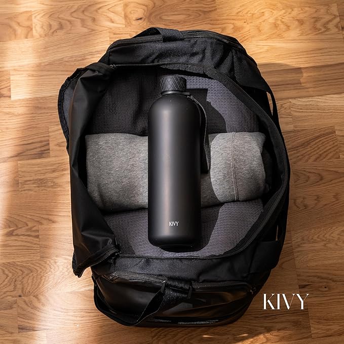 KIVY Slim Water Bottle 50oz [Lightweight & Shatterproof] - Reusable Tritan Water Bottle - Leak Proof Water Bottle for Women & Men - No Spill - Dishwasher Safe - Black-FlexoryFit