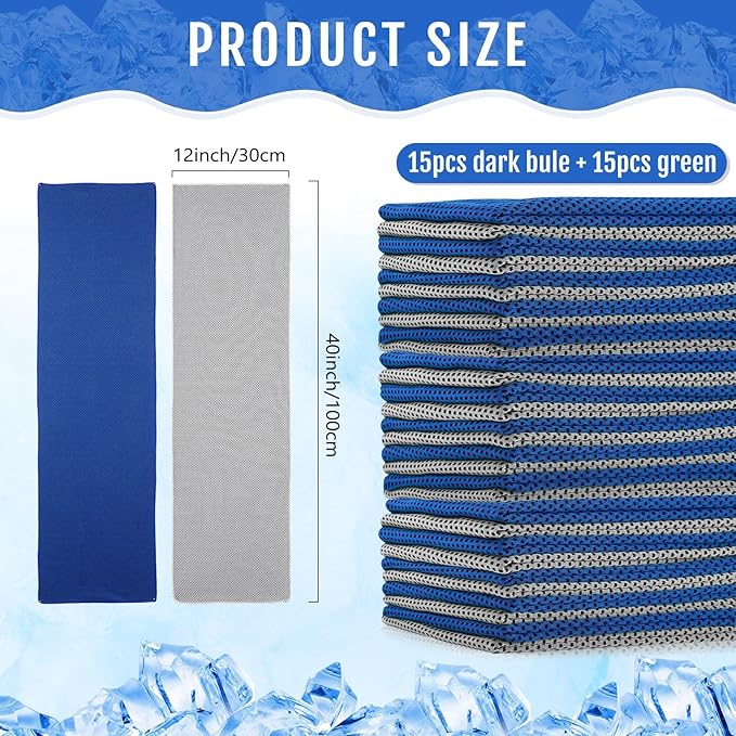 Hosuly 30 Pack Cooling Towels, 40"x12" Ice Breathable Soft Chilly Sweat Rag Microfiber Workout Rags for Gym Cooling Towels for Neck and Face for Yoga Golf Sport Running-FlexoryFit