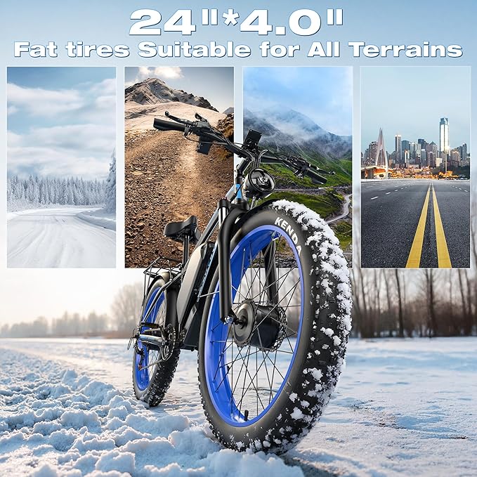 Ebike for Adults Electric, 52V 19.2Ah/32Ah, Peak 2000W/2500W E-Bike, 36/40MPH, 70 Miles/100Miles Long Range, Hydraulic Disc Brake, Off Road Snow Mountain E-Bike, 24"/26" Fat Tire Fast Electric Bicycle