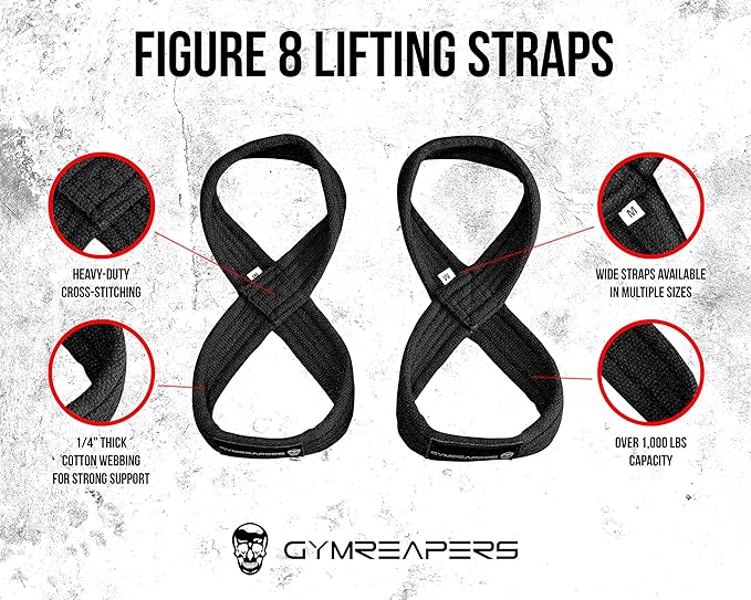 Gymreapers Figure 8 Lifting Straps For Deadlift, Powerlifting, Strongman, & Cross Training Strong Weightlifting Wrist Straps For Men, Women-FlexoryFit