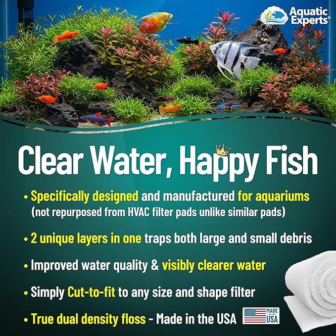 Aquatic Experts Aquarium Filter Floss for Fish Tank Filters - FilterFirst Aquarium Filter Pad - Media Roll for Crystal Clear Water, 12" x 72" by ¾ to ½ Thick