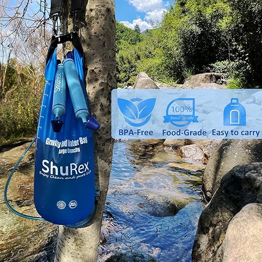 Gravity Fed Water Filtration System with Adjustable Tree Strap, Large Gravity Bag with Filter Straw, Water Purifier Survival for Travel, Backpacking, and Emergency Preparedness (12L)
