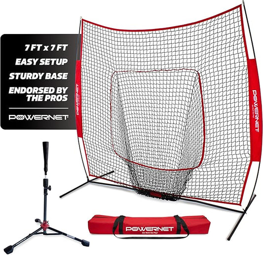 PowerNet Baseball Softball Practice Net 7x7 with Baseball Accessories for Practice Pitching, Batting & Fielding, Ball Caddy, Weighted Baseballs, Tee