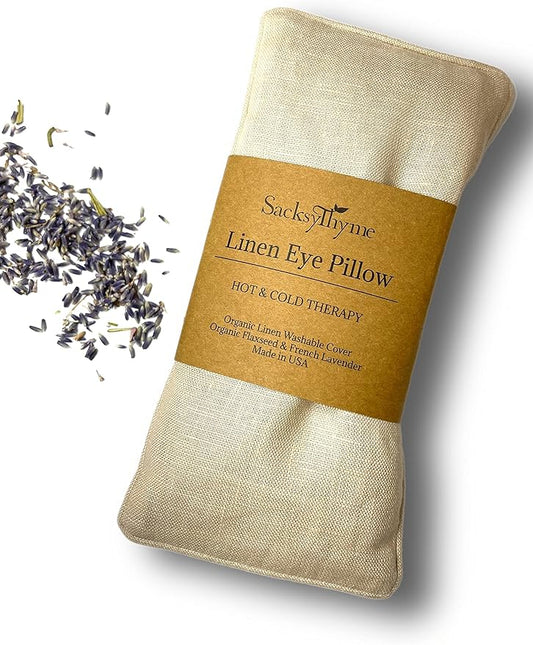 Organic Linen Eye Pillow - Lavender & Flaxseed for Relaxation, Yoga, Stress Relief - Microwavable Heating Pad & Cool Compress - Made in USA - Gifts for Meditation-FlexoryFit