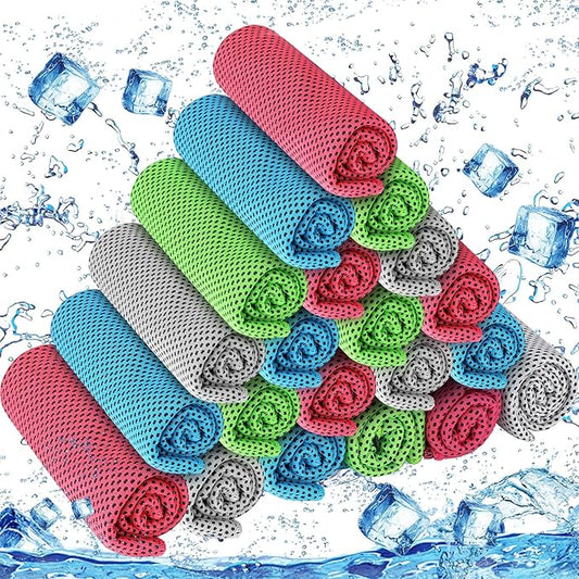 Shellwei 80 Pcs Cooling Towel Bulk 40 x 12 Inch Double Layer Microfiber Chilly Cold Towel for Neck Gym Yoga Running Workout Sports(Rose Red, Light Blue, Green, White)-FlexoryFit