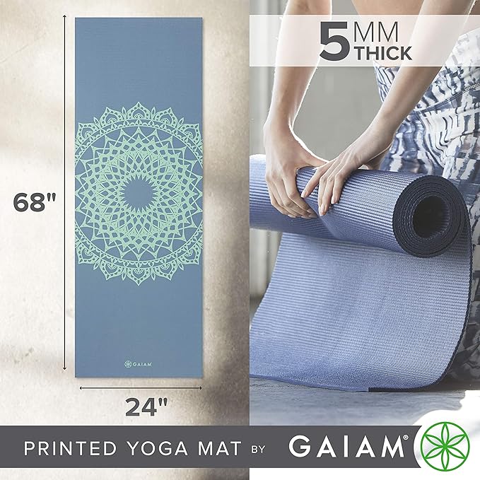 Gaiam Yoga Mat - Premium 5mm Print Thick Non Slip Exercise & Fitness Mat for All Types of Yoga, Pilates & Floor Workouts (68" x 24" x 5mm)-FlexoryFit