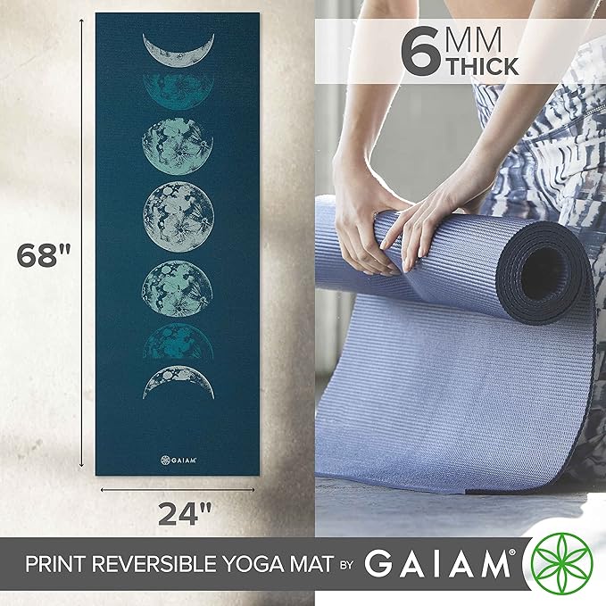Gaiam Yoga Mat - Premium 6mm Print Reversible Extra Thick Non Slip Exercise & Fitness Mat for All Types of Yoga, Pilates & Floor Workouts (68" x 24" x 6mm Thick)-FlexoryFit