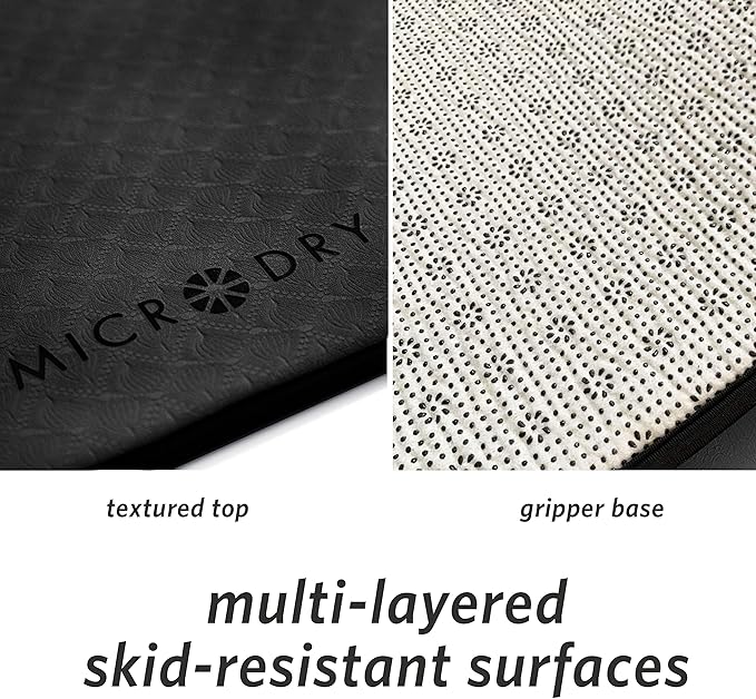 MICRODRY Deluxe Fitness Exercise Yoga Mat for Home & Gym, Extra Thick for High Impact Training, Multi Layered Skid Resistant Surface, Odor Neutralizing with Carrying Strap-FlexoryFit