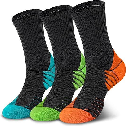 Hylaea Compression Running Socks for men, Coolmax Anti-Blister Cushion Crew Socks for Athletic, Moisture Wicking & Seamless-FlexoryFit