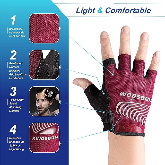 KINGSBOM Breathable Cycling Gloves, Shock-Absorbing Bike Gloves with Light Silicone Gel Pad, Anti-Slip Bicycle Gloves for Men and Women-FlexoryFit