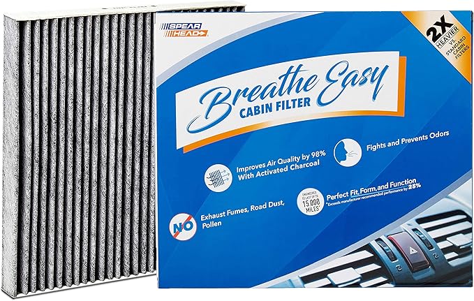 Spearhead Odor Defense Breathe Easy AC & Heater Cabin Filter | Fits Various 2003-25 Acura/Honda Like OEM | Up to 25% Longer Lasting w/Activated Carbon (BE-134)
