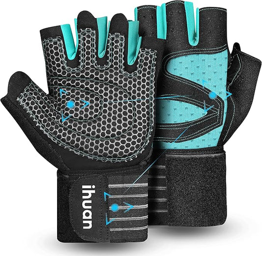 ihuan Ventilated Weight Lifting Gym Workout Gloves with Wrist Wrap Support for Men & Women, Full Palm Protection, for Weightlifting, Training, Fitness, Hanging, Pull ups-FlexoryFit