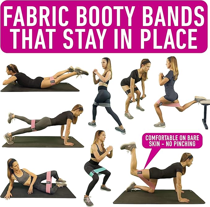 Resistance Bands for Working Out with Workout Bands Guide. 4 Booty Bands for Women Men Fabric Elastic Bands for Exercise Bands Resistance Bands for Legs Bands for Working Out Hip Thigh Glute Bands Set-FlexoryFit