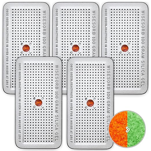 100 Gram 5 Pack Indicating Silica Gel Canister, Gun Safe Dehumidifier (Orange to Green), Reusable Desiccant Canister Dehumidifier