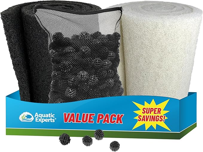 Aquatic Experts Classic Koi Pond Filter Pad COARSE – Bulk Roll Pond Filter Media, Rigid Ultra-Durable Latex Coated Fish Pond Filter Material US (Pond Bundle 1, Coarse (Black))