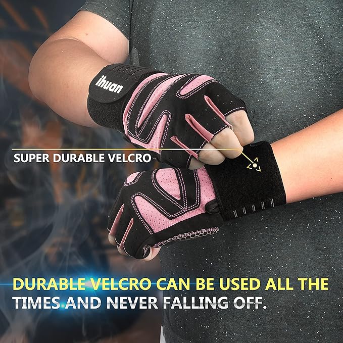 ihuan Ventilated Weight Lifting Gym Workout Gloves with Wrist Wrap Support for Men & Women, Full Palm Protection, for Weightlifting, Training, Fitness, Hanging, Pull ups-FlexoryFit