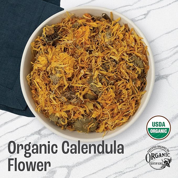 J Mac Botanicals, Organic Calendula Flower (4 ounce), whole dried flowers and petals, loose leaf tea, marigold flower, USDA Certified Organic. Great for loose leaf teas, cocktail bombs, salve-FlexoryFit