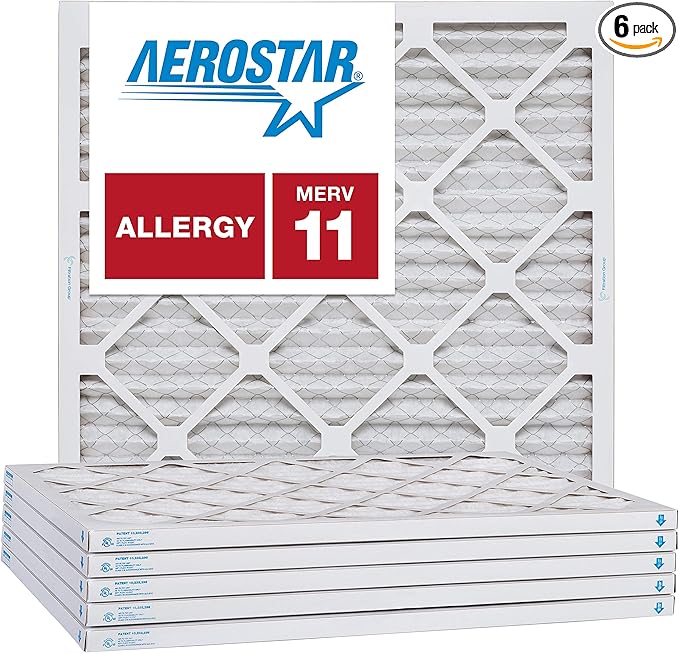 Aerostar 21 1/4x21 1/4x1 MERV 11, Pleated Air Filter, 21 1/4 x 21 1/4 x 1, Box of 6, Made in the USA