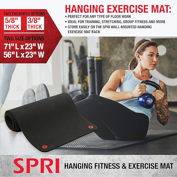 SPRI Hanging Exercise Mat, Fitness & Yoga Mat for Group Fitness Classes, Commercial Grade Quality with Reinforced Holes-FlexoryFit