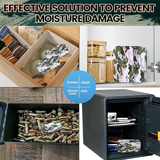 40 Gram Gun Safe Dehumidifier Camouflage, Rechargeable Desiccant Canister Dehumidifier Bags, Reusable Silica Gel Packets Moisture Absorbers for Car, Bathroom, Basement [20 Pack]
