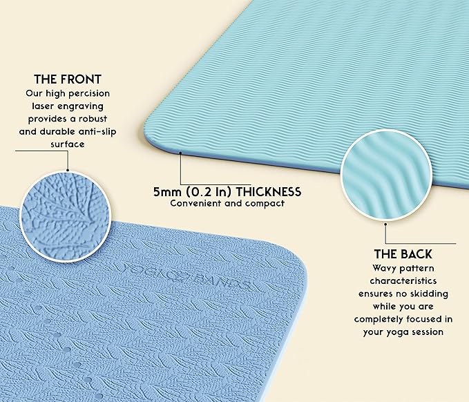 Premium TPE Yoga Mat - Body Alignment Guide Lines and Non-Slip Grip - Perfect for Home Exercise and Gym Workout - Light, Portable, Compact - Travel-Friendly Shoulder Strap-FlexoryFit