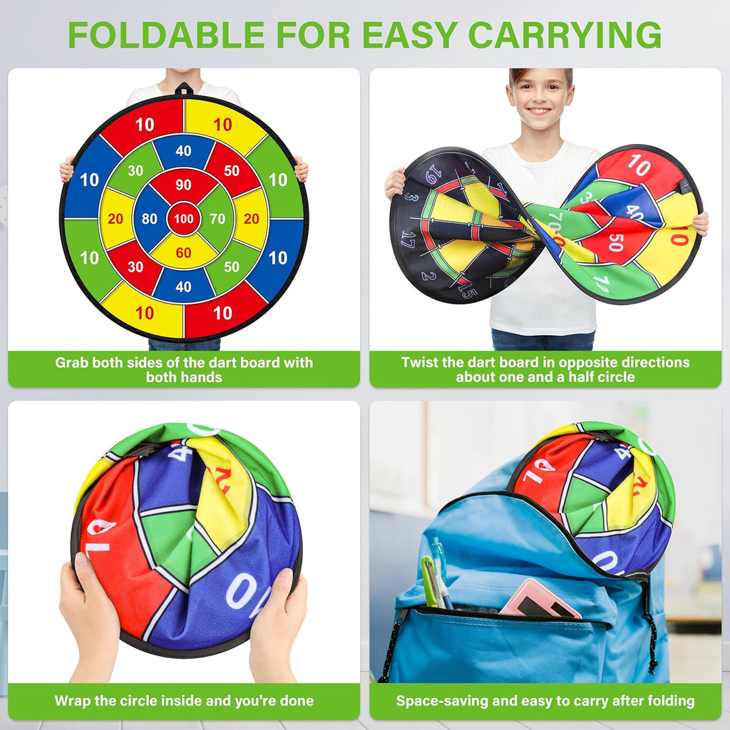 Large Dart Board for Kids, Kids Double-Sided Dart Board with Sticky Balls and Darts, Indoor/Outdoor Sport Fun Party Play Game Toys, Gifts for 3 4 5 6 7 8 9 10 11 12 Year Old Boys Girls