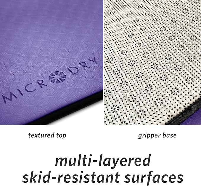 MICRODRY Deluxe Fitness Exercise Yoga Mat for Home & Gym, Extra Thick for High Impact Training, Multi Layered Skid Resistant Surface, Odor Neutralizing with Carrying Strap-FlexoryFit
