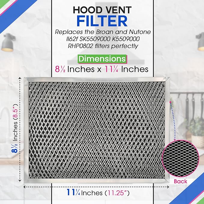 Bagean Stove Hood Vent Filter 8.50" x 11.25" LL62F Charcoal Grease Combo - Fits Ductless Broan Range Hood Filter Replacement - Metal Screen Filters Grease and Carbon Freshen Kitchen Stove Air (1-Pk)