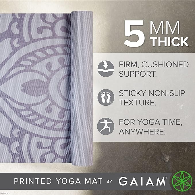 Gaiam Yoga Mat - Premium 5mm Print Thick Non Slip Exercise & Fitness Mat for All Types of Yoga, Pilates & Floor Workouts (68" x 24" x 5mm)-FlexoryFit
