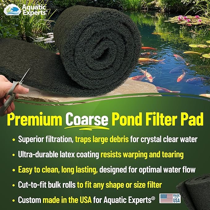 Aquatic Experts Classic Koi Pond Filter Pad COARSE – Bulk Roll Pond Filter Media, Rigid Ultra-Durable Latex Coated Fish Pond Filter Material US (14" x 56", Coarse (Black))