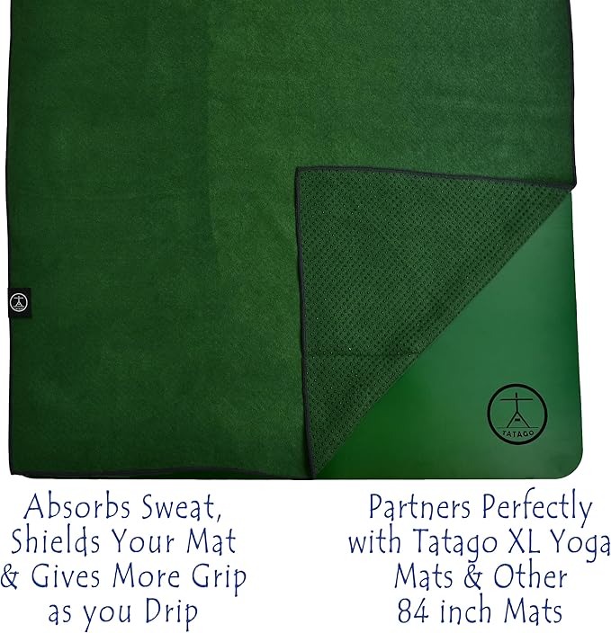 Tatago Hot Yoga Mat Towel Non Slip for Hot Yoga (72-84 inch Mats) Our Hot Yoga Towel Non Slip Silicone Dabs & Absorbent Microfiber Blend Gives You More Grip As You Drip! (Ezmeraldo, XL - 84")-FlexoryFit