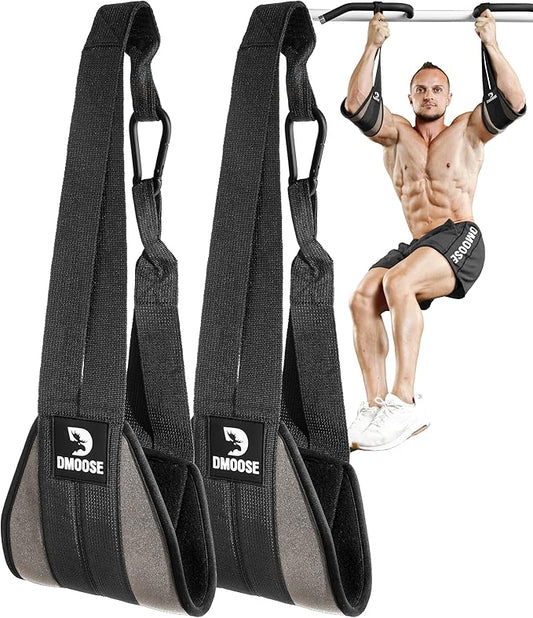 DMoose Fitness Hanging Ab Straps for Pull Up Bar & Core Strength Training - Soft Padded Exercise Straps for Ab Swing & Leg Raises, Hang Bar Strap with 2 Steel Carabiners - Abs Equipment for Home & Gym-FlexoryFit