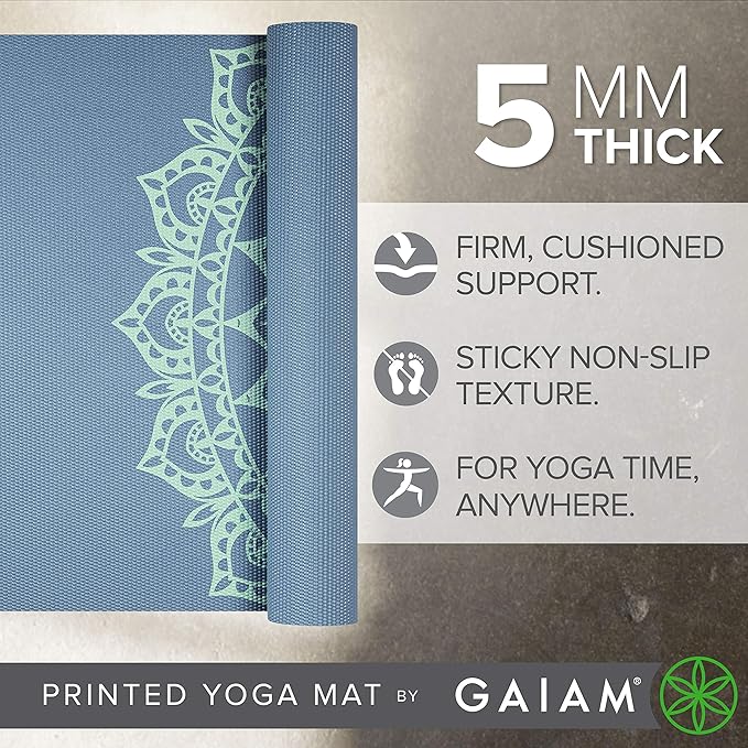 Gaiam Yoga Mat - Premium 5mm Print Thick Non Slip Exercise & Fitness Mat for All Types of Yoga, Pilates & Floor Workouts (68" x 24" x 5mm)-FlexoryFit
