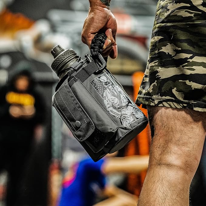 Iron Infidel Battle Bottle - Half Gallon Water Bottle Insulated, 64 oz Stainless Steel Water Jug with Handle - Gym Water Bottle for Men with Rugged Sleeve for Storage (Earned, Not Given 2 Liter)-FlexoryFit