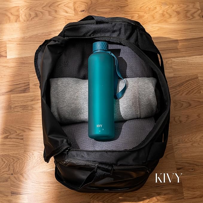 KIVY Slim Water Bottle 32oz [Lightweight & Shatterproof] Fits Backpack & Cupholder for Travel, Sports, School, Gym - Teal green water bottle no straw - Gym water bottle screw top - Dishwasher Safe-FlexoryFit