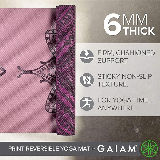 Gaiam Yoga Mat - Premium 6mm Print Reversible Extra Thick Non Slip Exercise & Fitness Mat for All Types of Yoga, Pilates & Floor Workouts (68" x 24" x 6mm Thick)-FlexoryFit