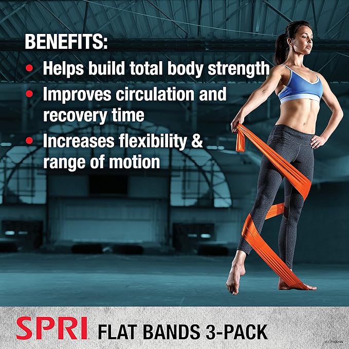 SPRI Flat Bands 3-Pack - Resistance Band Kit Set with 3 Levels of Resistance - Exercise Bands for Strength Training, Flexibility, & Body Workout - Versatile Fitness Tool - Light, Medium, and Heavy-FlexoryFit