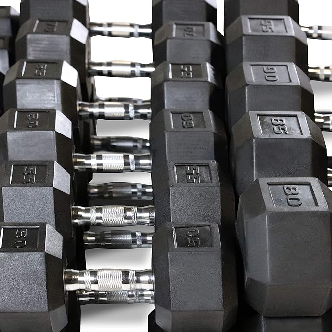 WF Athletic Supply Rubber Coated Hex Dumbbell Set, Multiple Choices Available - Dumbbells with Rack Stand and Mat, or Dumbbells Only (200/550/1200/2100/3000 LB)-FlexoryFit