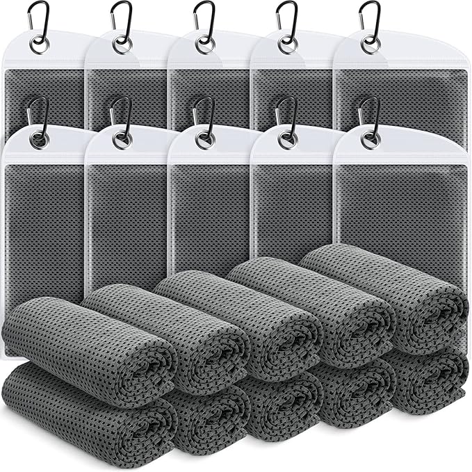 20 Pcs Cooling Towel 40" x 12" Ice Towel for Neck and Face Microfiber Chilly with Bag Breathable Yoga Gym Stay Cool Towels Sweat Rag for Workout Running Camping Pilates Beach Accessories (Dark Gray)-FlexoryFit